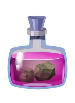 Bottle magic potion with stone. Game icon asset, glass, liquid elixir, poisine Stock Illustration