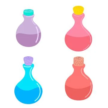 Bottle with a magic potion. Vector illustration. Stock Illustration