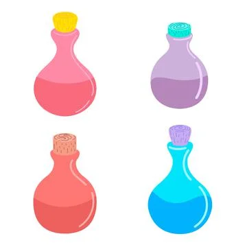 Bottle with a magic potion. Vector illustration. Stock Illustration
