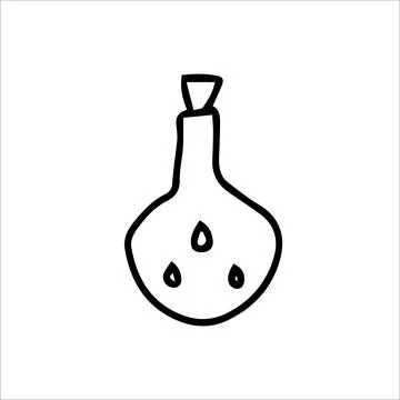 Bottle of magic potion. Vector illustration. Outline on isolated white backgr Stock Illustration