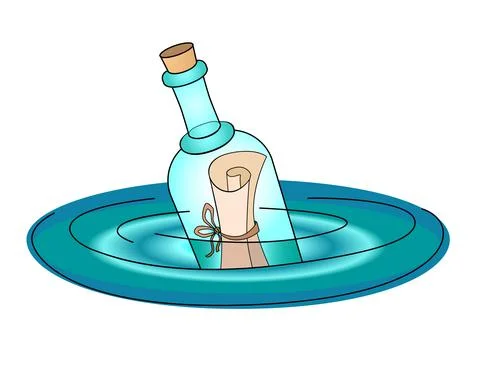 Bottle mail. Letter in a bottle - vector full color illustration. Illustrazione stock