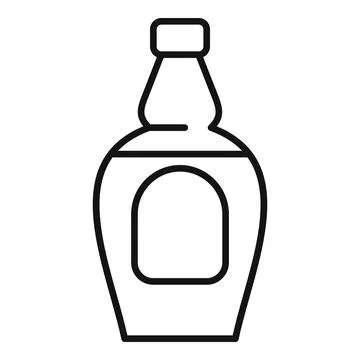 Bottle of maple syrup being poured over pancakes line icon, vector illustration Stock Illustration