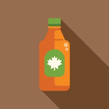 Bottle of maple syrup with maple leaf logo long shadow vector illustration Stock Illustration
