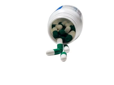 Bottle of medication capsules Stock Photos