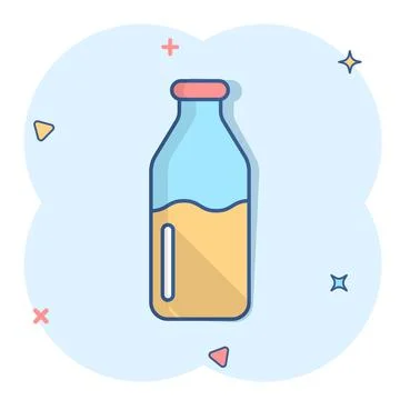Bottle milk icon in comic style. Flask cartoon vector illustration on white i Stock Illustration