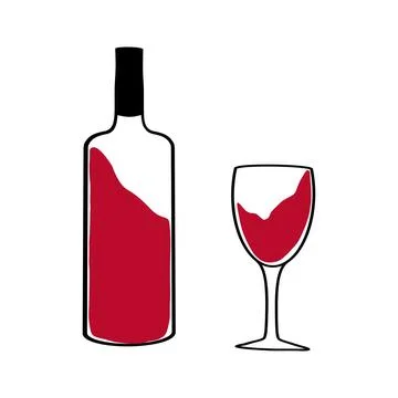 A bottle of modern red wine alongside a glass filled with the rich liquid Stock Illustration