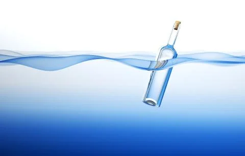 Bottle in the Ocean. 3d rendering Stock Illustration