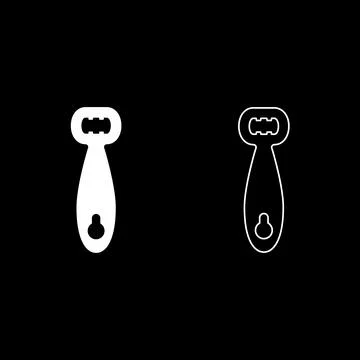 Bottle opener cap handle to uncork beer beverage bottle set icon white colo.. Illustration