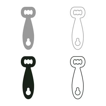 Bottle opener cap handle to uncork beer beverage bottle set icon grey black.. Illustration