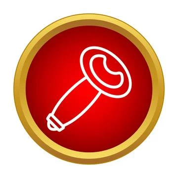 Bottle opener icon inside red circle with gold border 스톡 일러스트