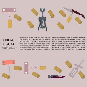 Bottle openers and corks template for text Stock Illustration