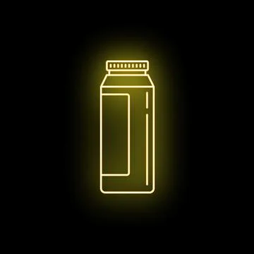 Bottle or carton packaging glowing yellow neon icon Stock Illustration