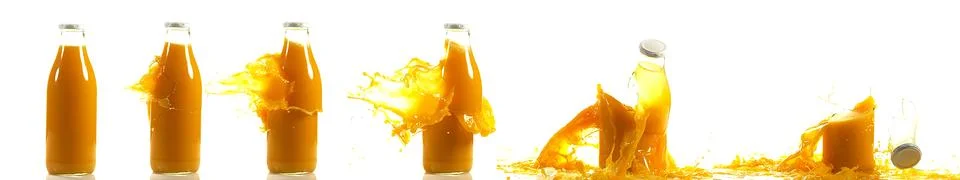 Bottle of Orange Exploding against White Background 写真素材