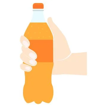 Bottle orange holding in hand. Refreshing drink. Vector illustration flat des Stock Illustration
