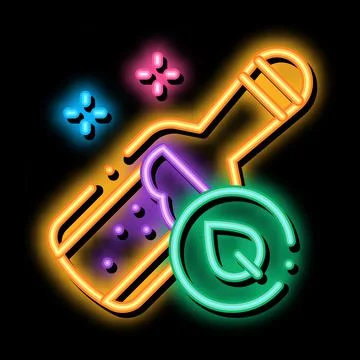 Bottle with organic elixir neon glow icon illustration Stock Illustration
