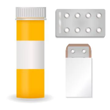Bottle pack template mockup blank pharmaceutical blister of pills and capsules Stock Illustration