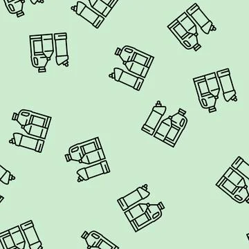 Bottle packages plastic waste line seamless pattern Stock Illustration