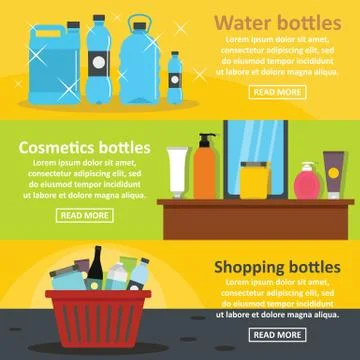 Bottle packaging banner horizontal set, flat style Illustration