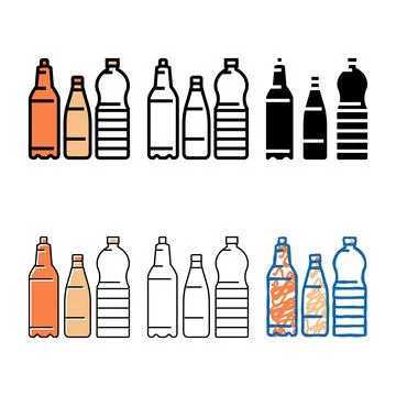Bottle packaging plastic waste color icon diversity vector Stock Illustration