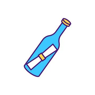 Bottle with paper hints inside RGB color icon Stock Illustration