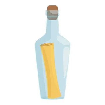 Bottle paper scroll icon cartoon vector. Sea letter Stock Illustration