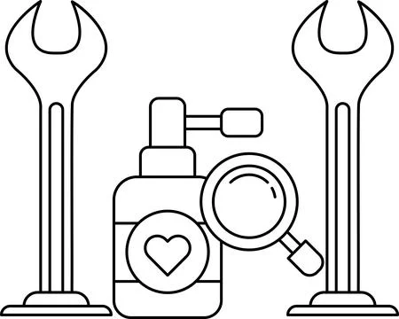 A bottle of perfume is next to a pair of wrenches Ilustração Stock