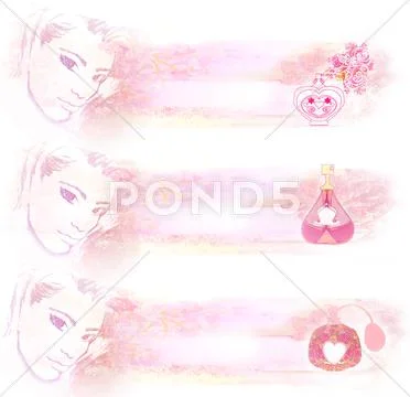 Bottle of perfume, set of banners Stock Illustration