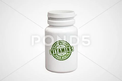 Bottle Of Pills With Vitamins On White Background