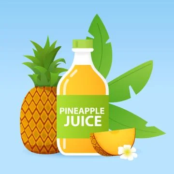 Bottle of pineapple juice. Tropical fruit juice. Flat vector illustration. Stock Illustration
