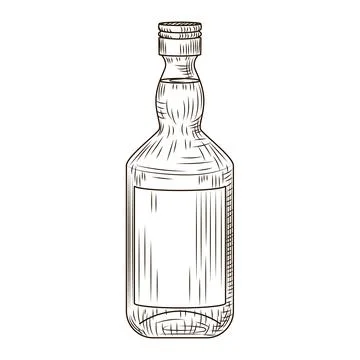 Bottle pisco isolated on white background. Bottle in engraved style. Stock Illustration