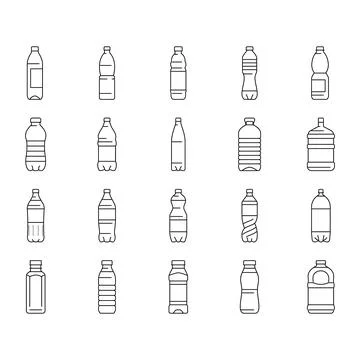 Bottle plastic water drink empty icons set vector Stock Illustration
