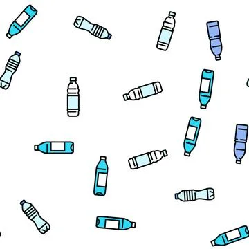 Bottle plastic water drink empty vector seamless pattern Stock Illustration