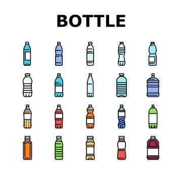 Bottle plastic water drink empty icons set vector Stock Illustration