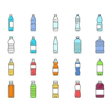 Bottle plastic water drink empty icons set vector Stock Illustration