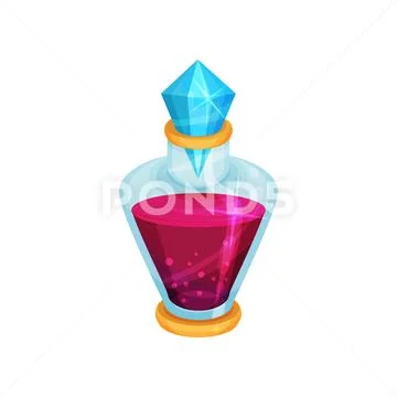 Bottle of poison. Magic elixir. Small glass vial with bright pink liquid.  Flat: Royalty Free #103615318