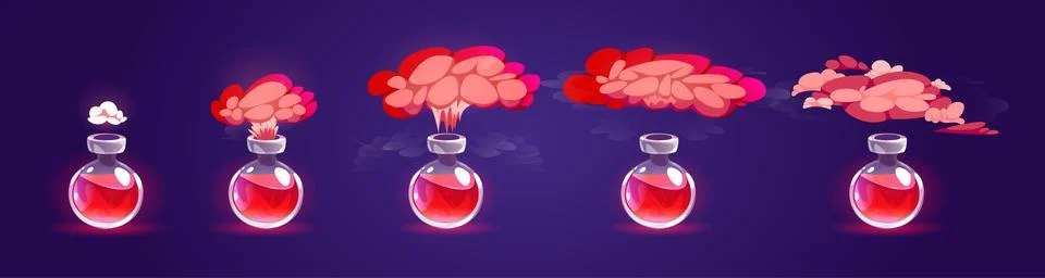 Bottle with potion and smoke cloud, sprite sheet Stock Illustration