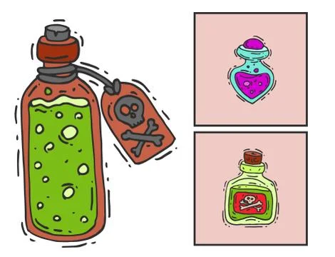 Bottle with potion game magic glass cards elixir poisoning toxic substance イラスト素材