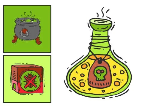 Bottle with potion game magic glass cards elixir poisoning toxic substance Stock Illustration