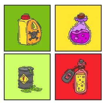 Bottle with potion game magic glass cards elixir poisoning toxic substance Stock Illustration