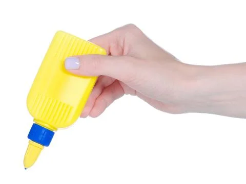 Bottle PVA glue in hand Stock Photos