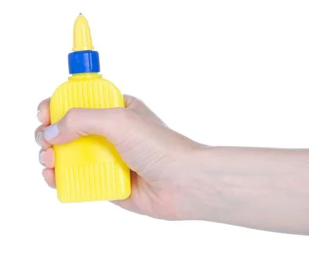 Bottle PVA glue in hand Stock Photos