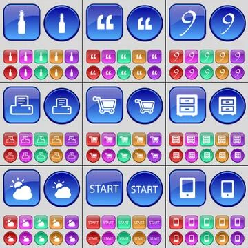 Bottle, Quotation mark, Nine, Printer, Shopping cart, Bed table, Cloud, Start, S Stock Illustration