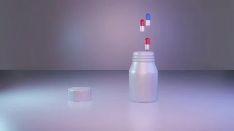 Bottle of Red and Blue Pills Stock Footage 196943429