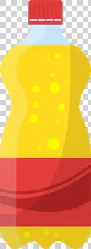 A bottle with a red cap is filled with a yellow liquid, with a band of red .. Stock Illustration