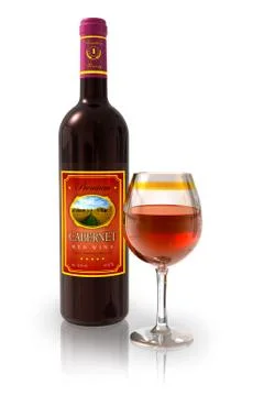 Bottle of red wine and full crystal goblet Stock Illustration