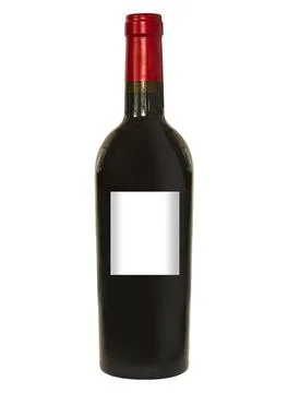 Bottle of red wine with an empty white label for copy writing. Red capsule Stock Photos