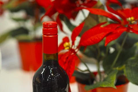 A bottle of red wine on the table. Foto stock