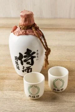 A bottle of Sake on the table Foto stock