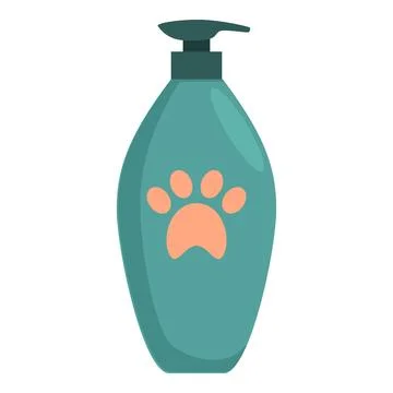 Bottle of shampoo or conditioner for pets featuring paw print logo Stock Illustration