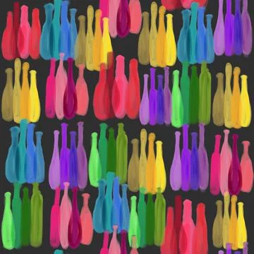 Bottle silhouette, bright seamless pattern with multicolored wine bottles. Stock Illustration